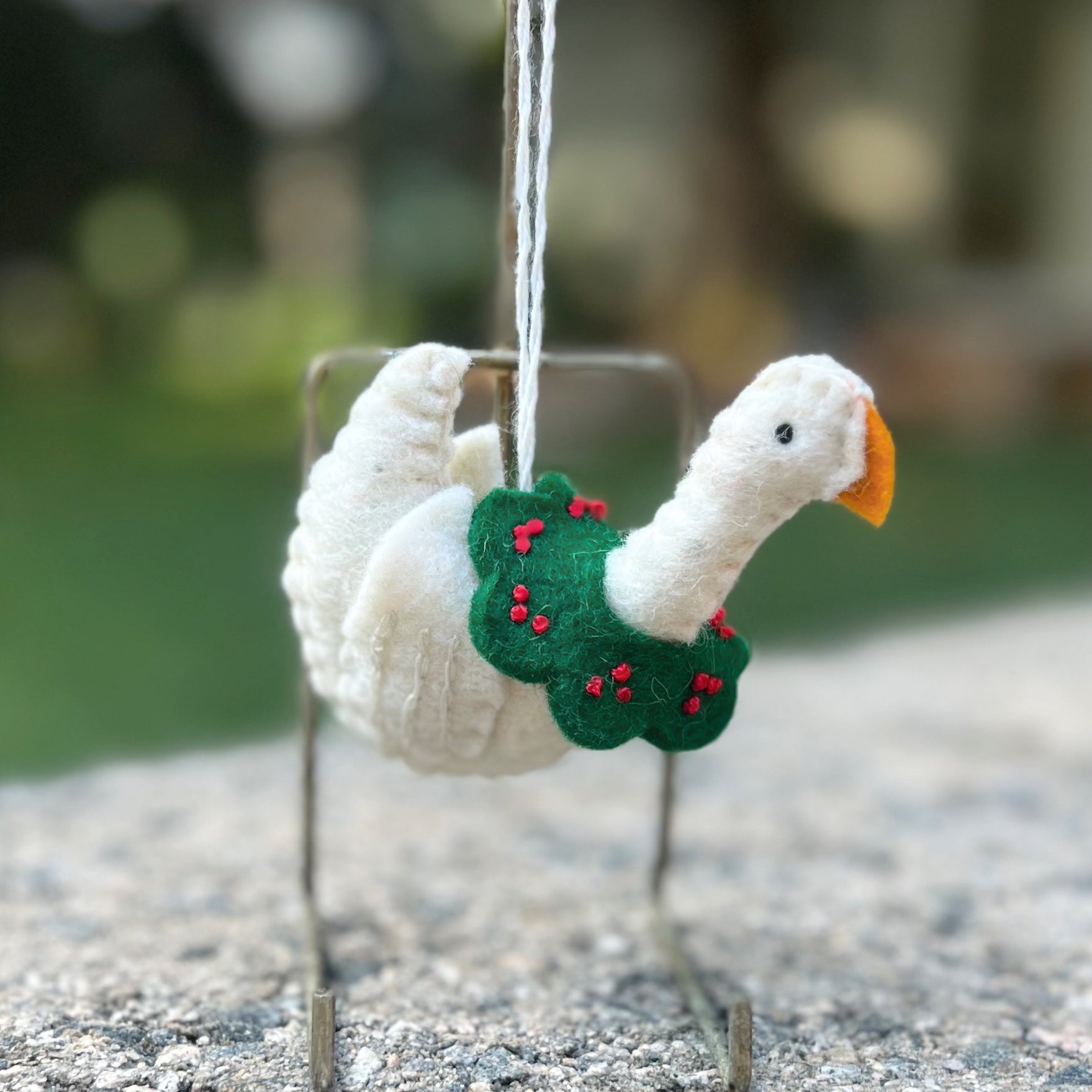 Goose with Wreath Wool Felt Ornament