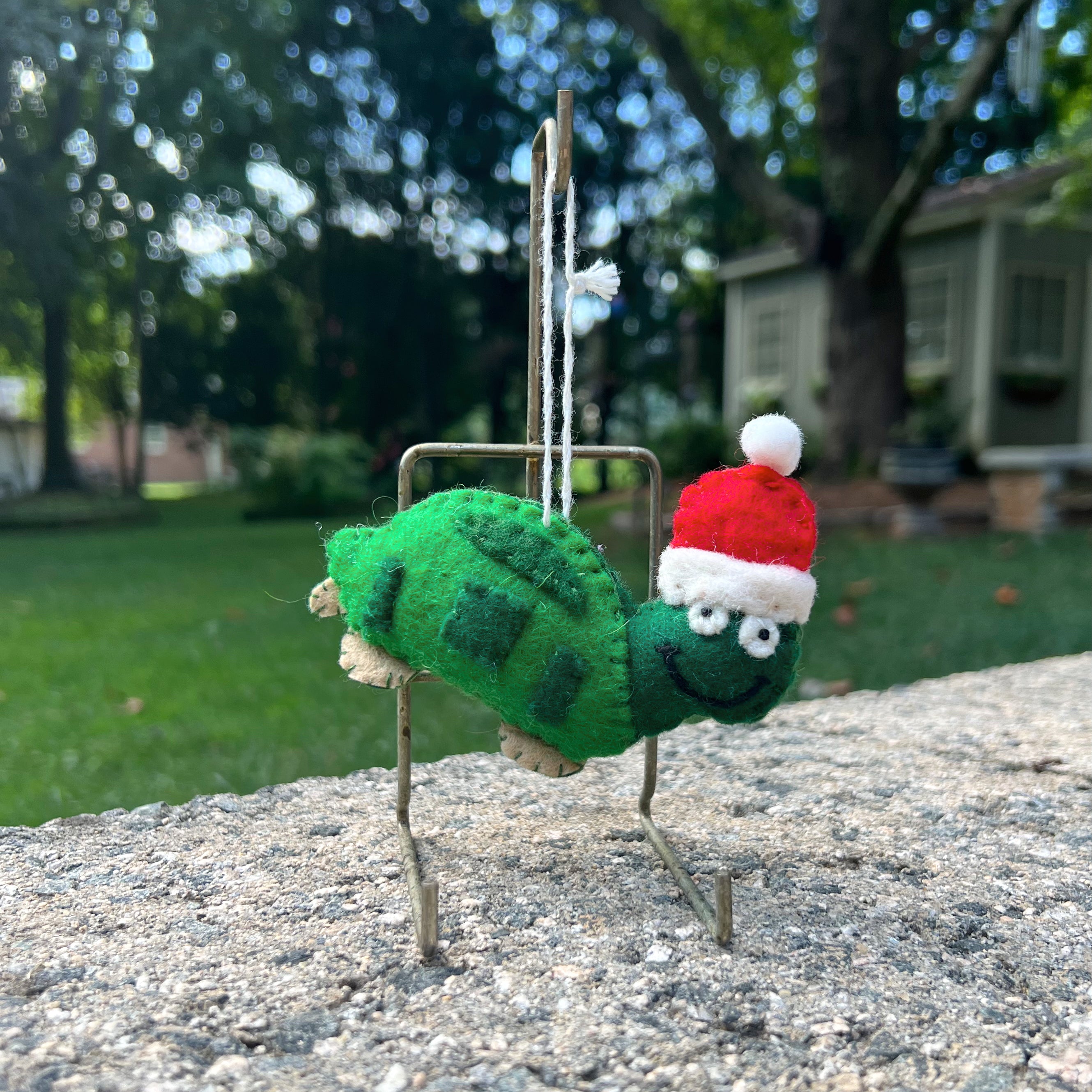 Turtle with Hat Wool Felt Ornament