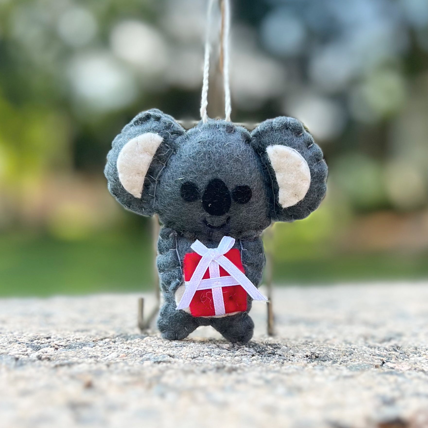 Koala with Gift Wool Felt Ornament