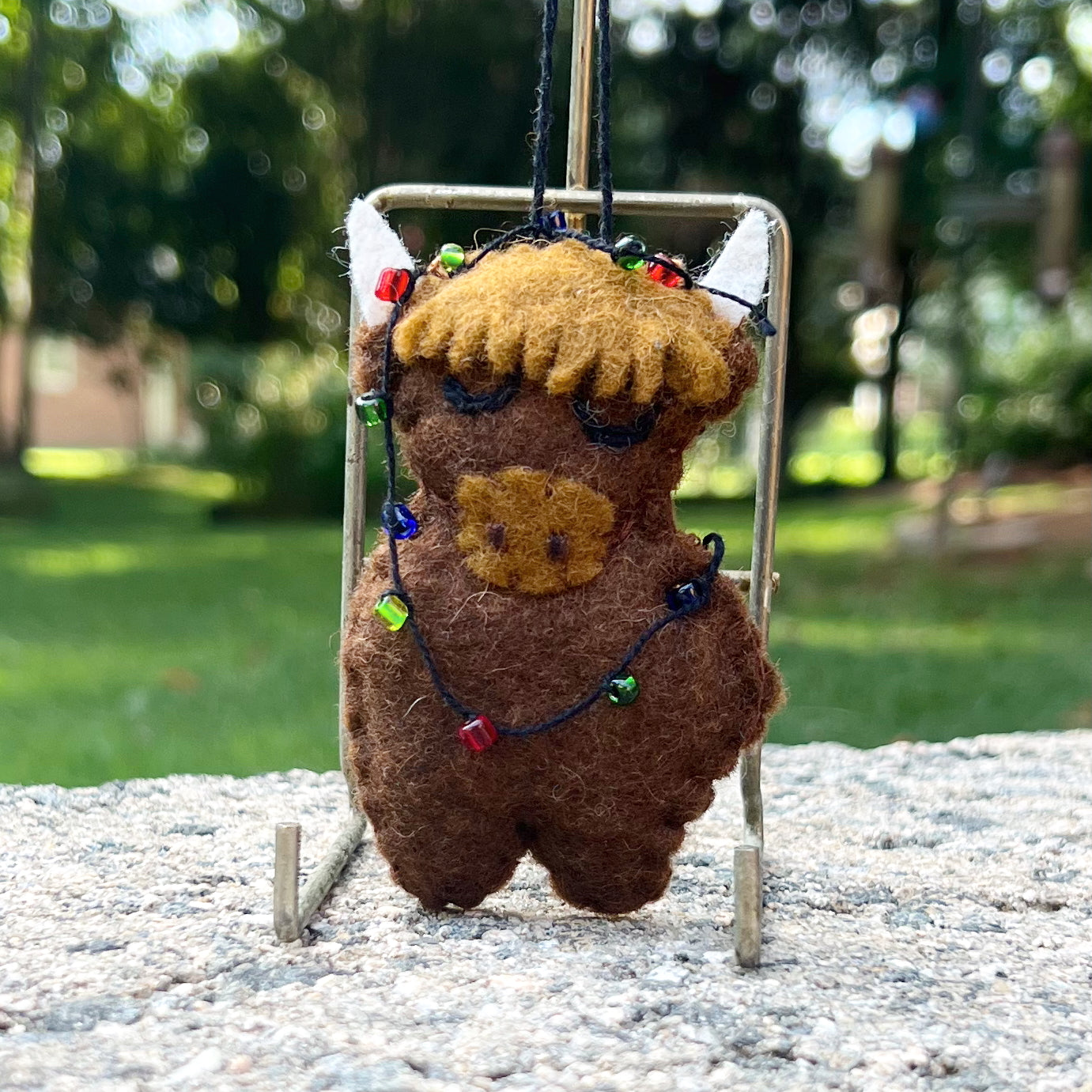 Highland Cow with Garland Wool Felt Ornament