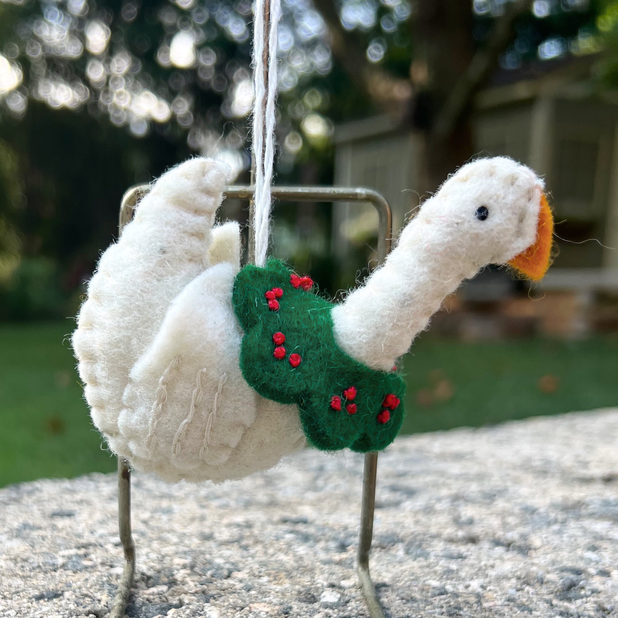Goose with Wreath Wool Felt Ornament