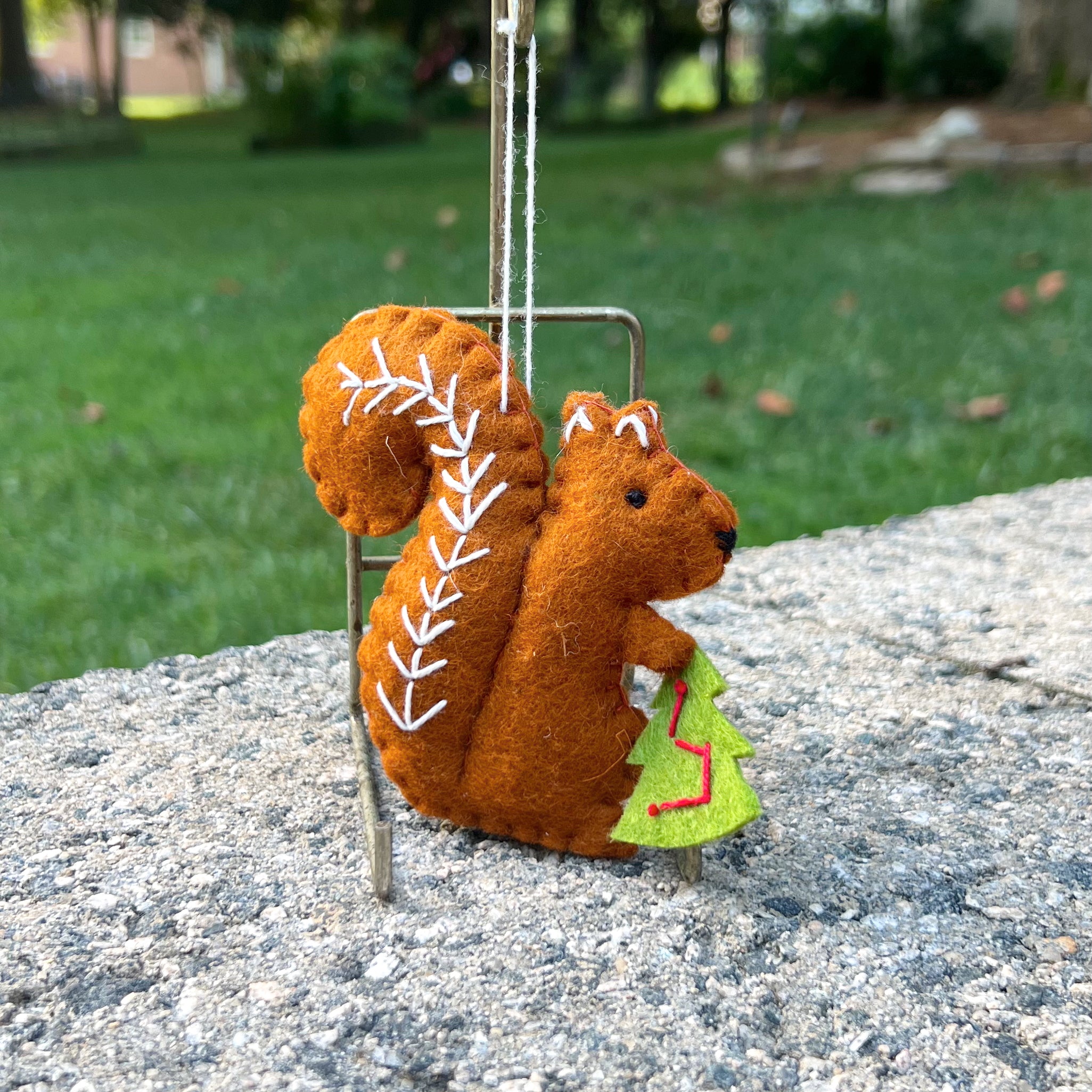 Squirrel with Tree Wool Felt Ornament