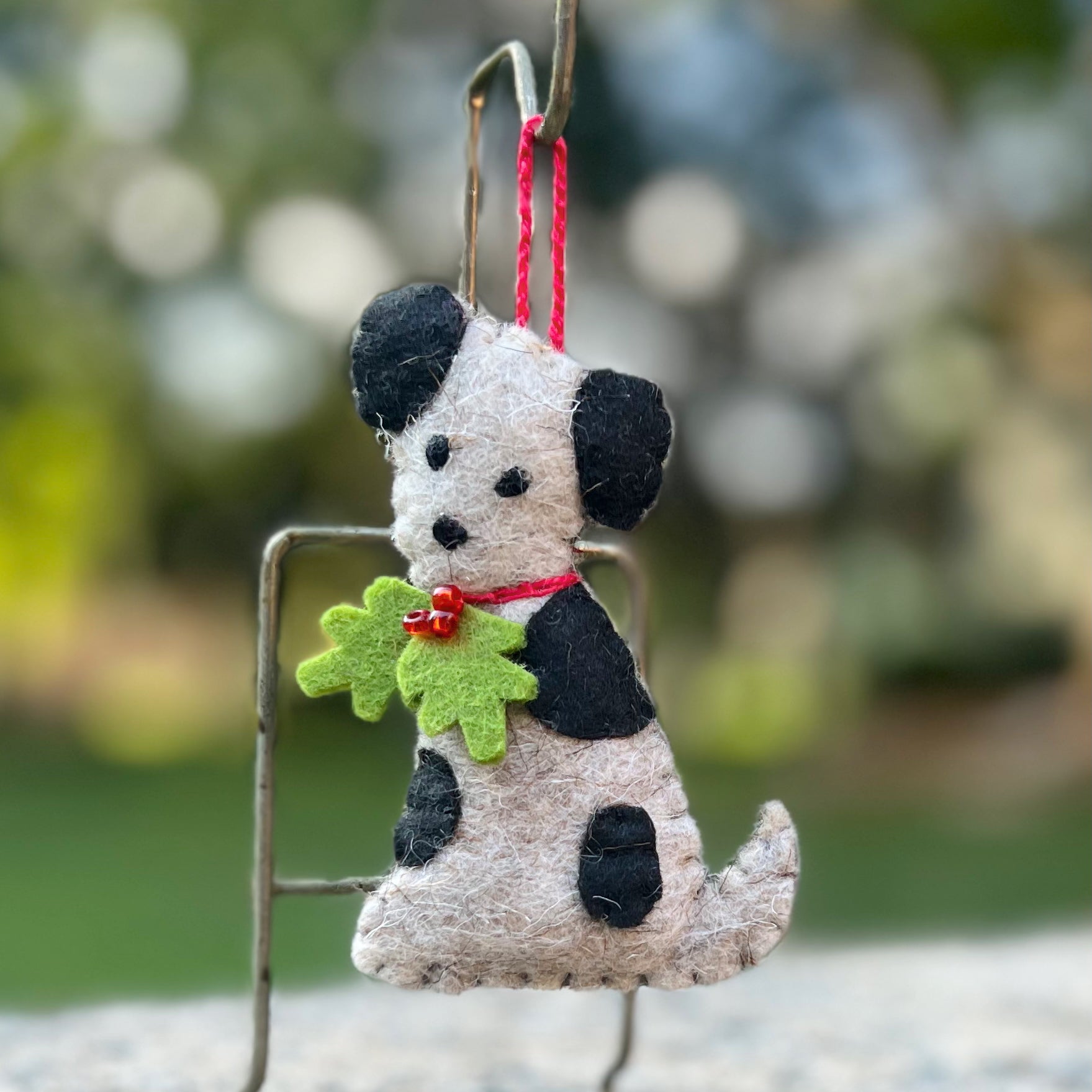 Dog with Mistletoe Wool Felt Ornament