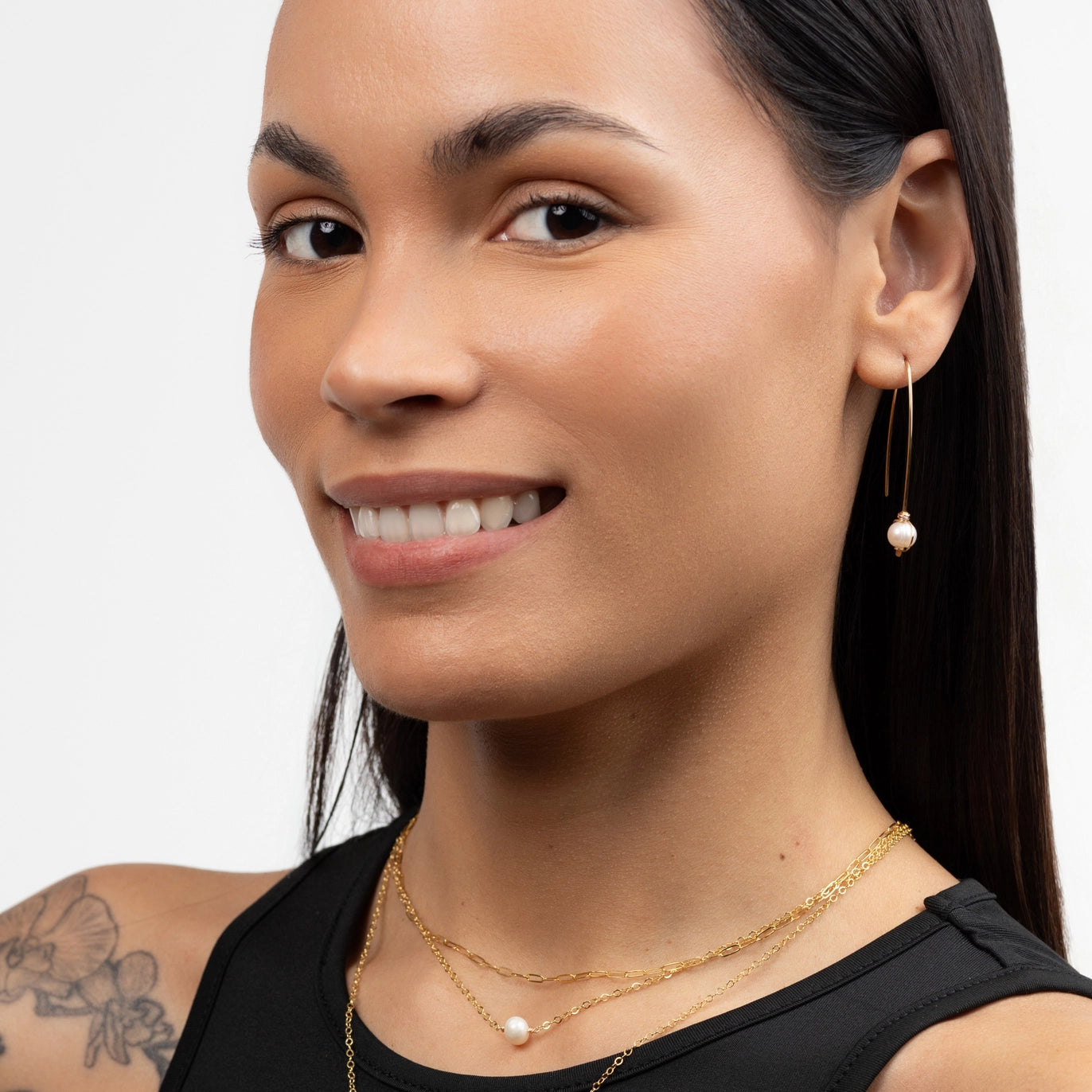 Rana Pearl Threader Earrings (14k Gold Filled)