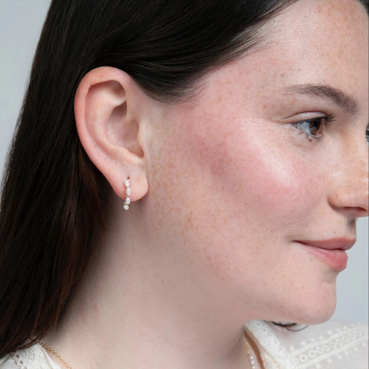 Victoria Rice Pearl Hoop Earrings (14k Gold Filled)