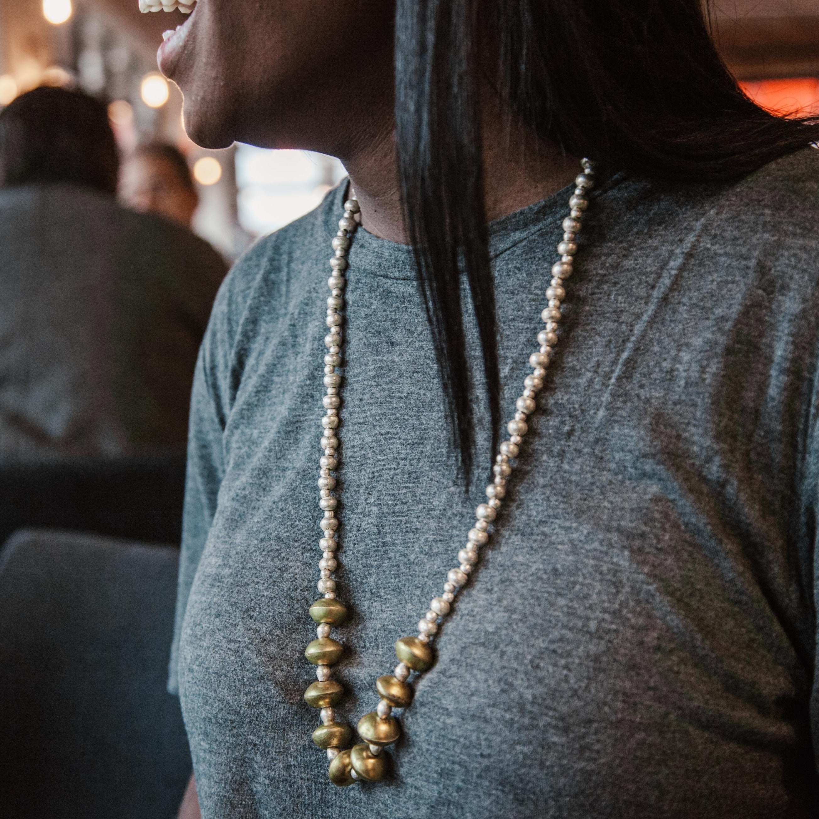 Silver & Gold Artillery Bead Necklace