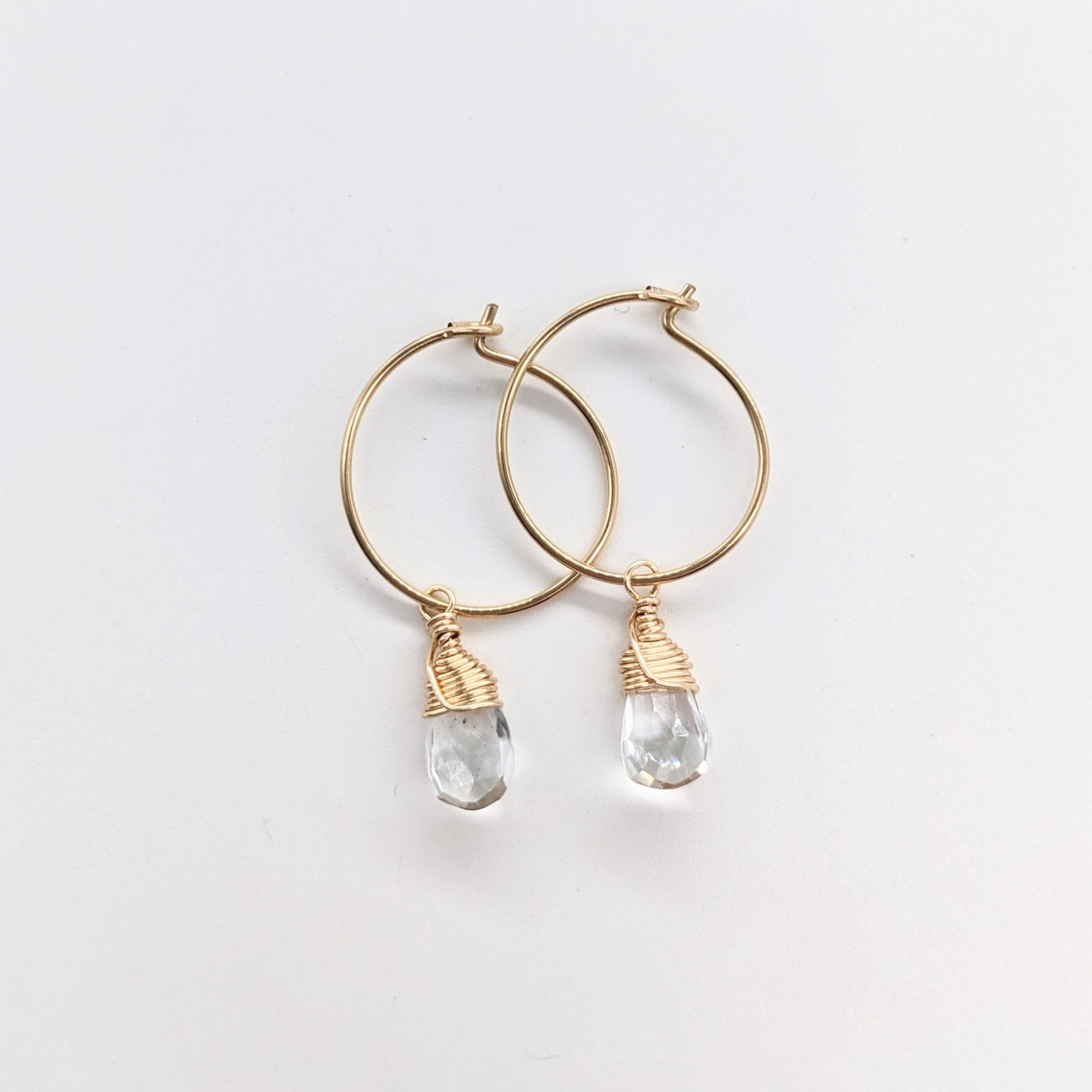 Aqua Quartz Charm Mini Hoop Earrings