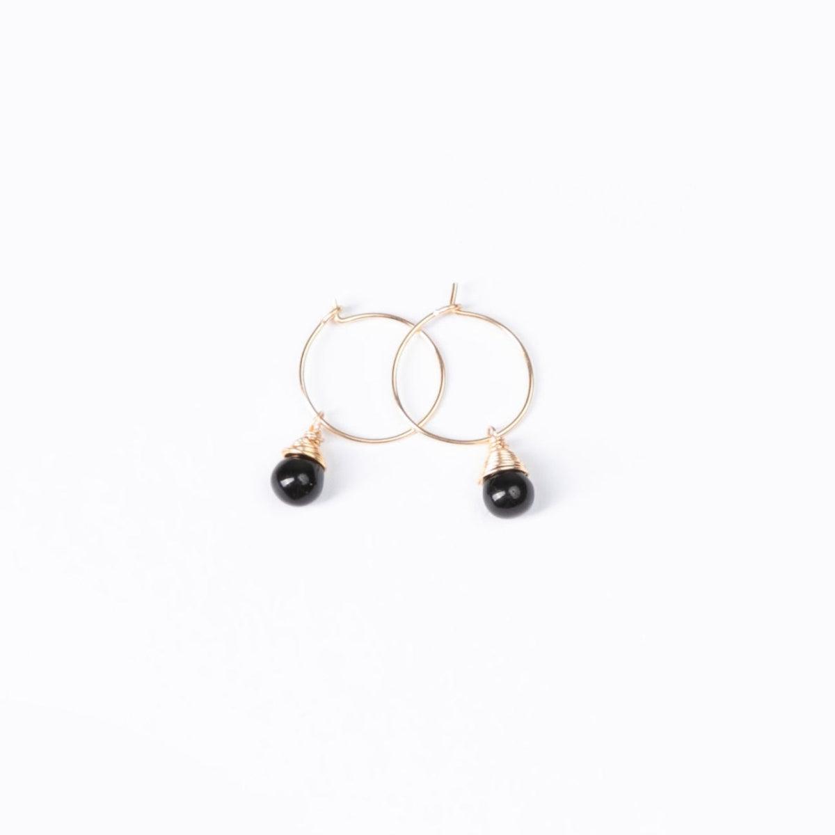 Midnight Black Charm Mini-Hoop Earrings (14k Gold Filled)