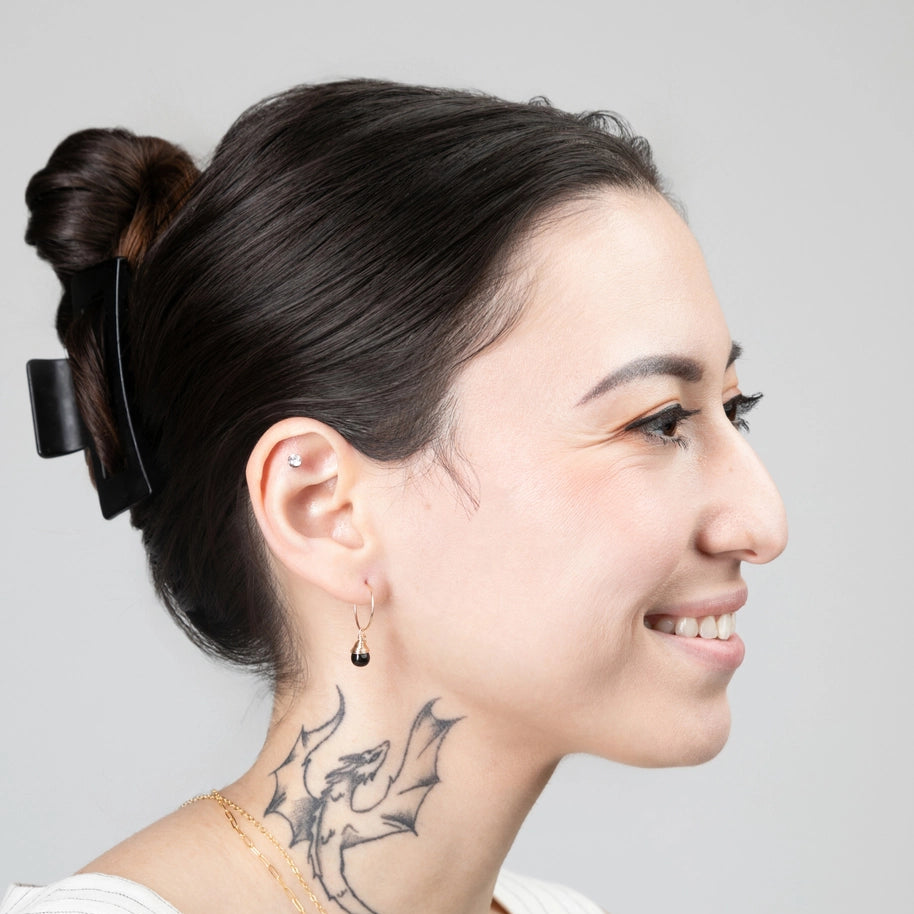 Midnight Black Charm Mini-Hoop Earrings (14k Gold Filled)