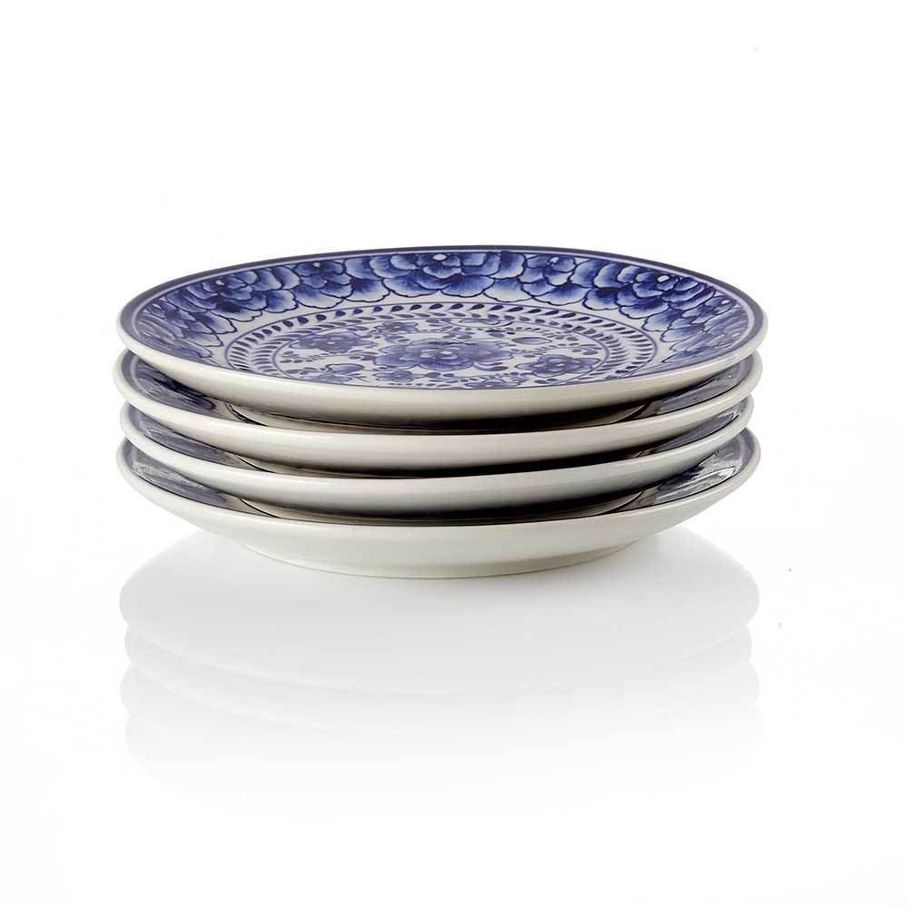 Indigo Bloom Appetizer Plates - Set of Four