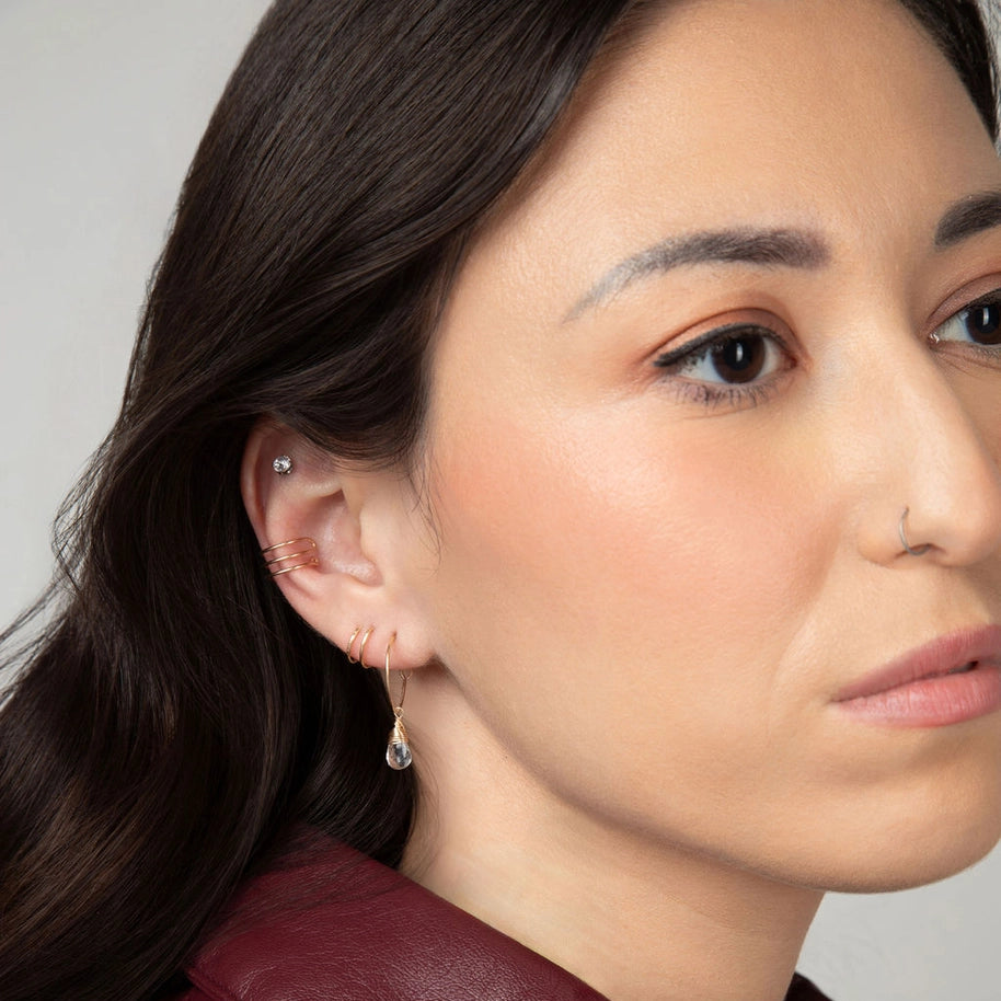 Aqua Quartz Charm Mini Hoop Earrings