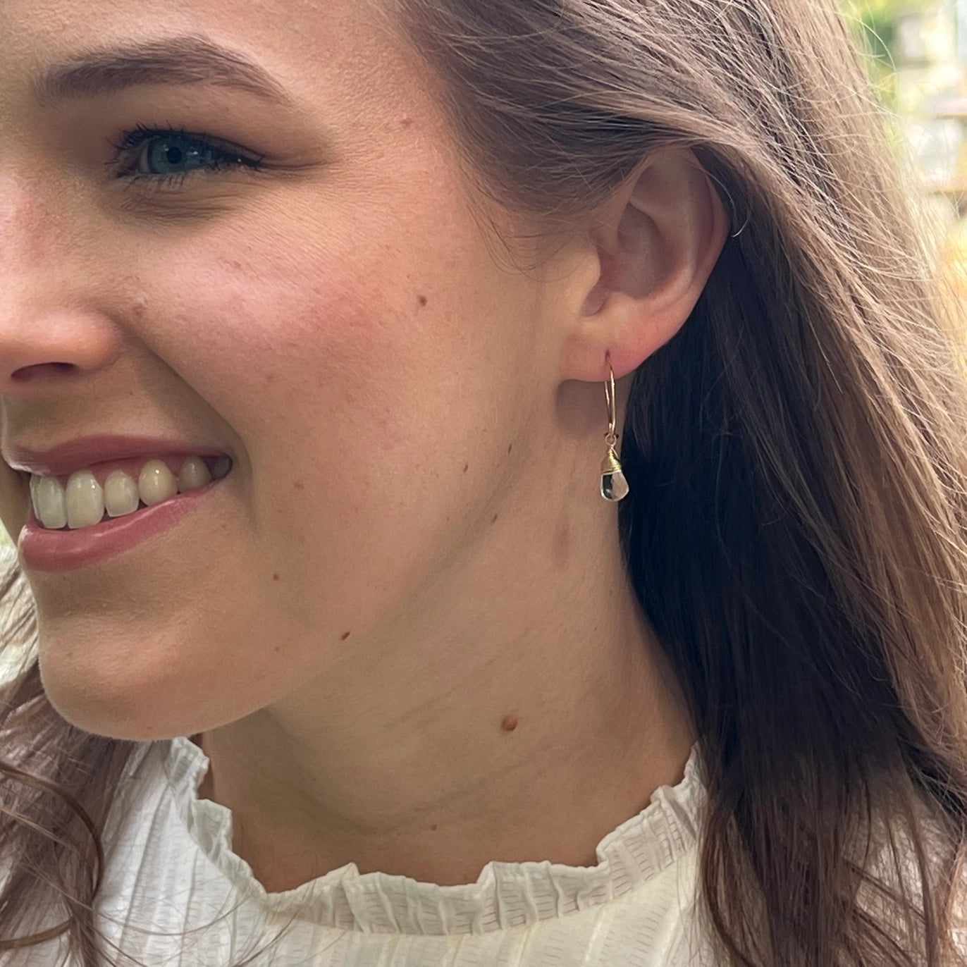 Aqua Quartz Charm Mini Hoop Earrings
