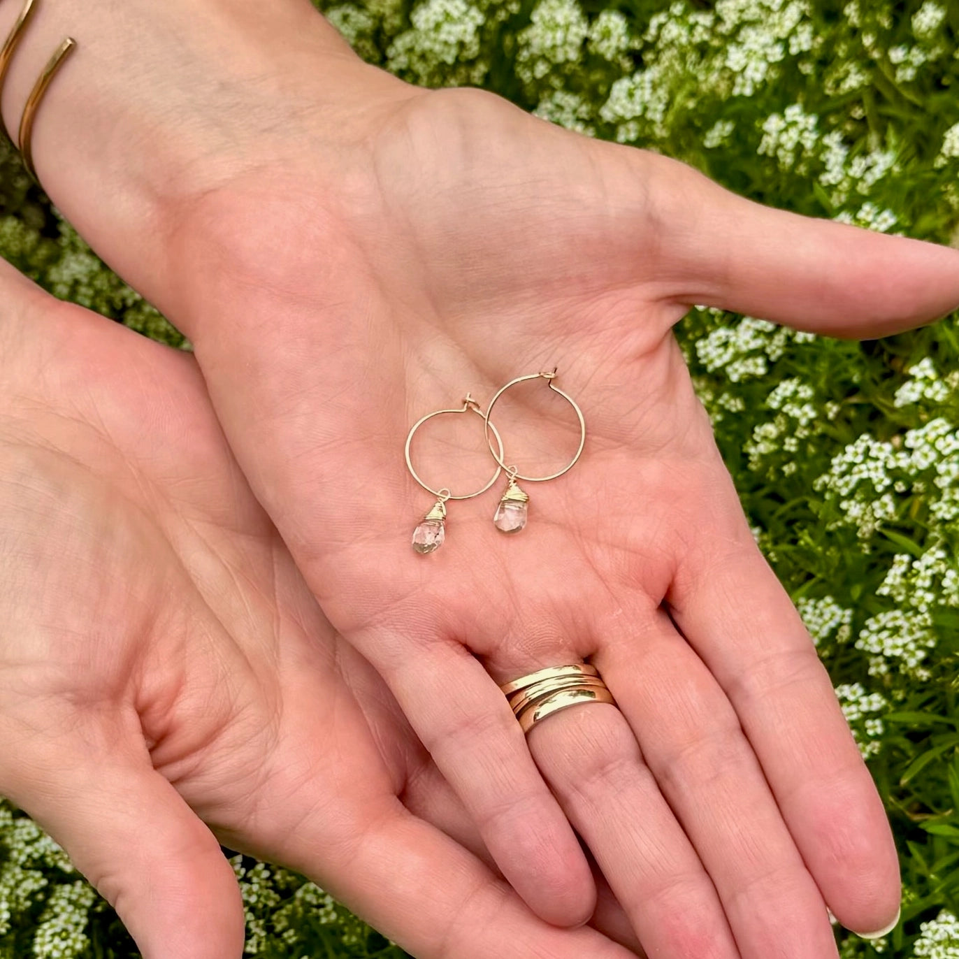 Aqua Quartz Charm Mini Hoop Earrings