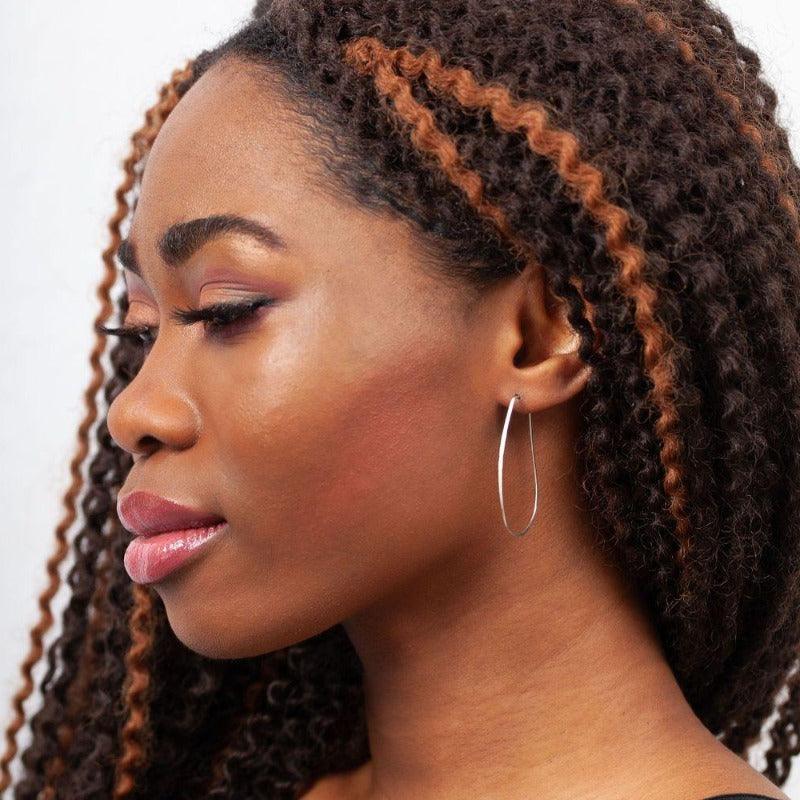 Azmera Hammered Hoop Earrings (Sterling Silver)