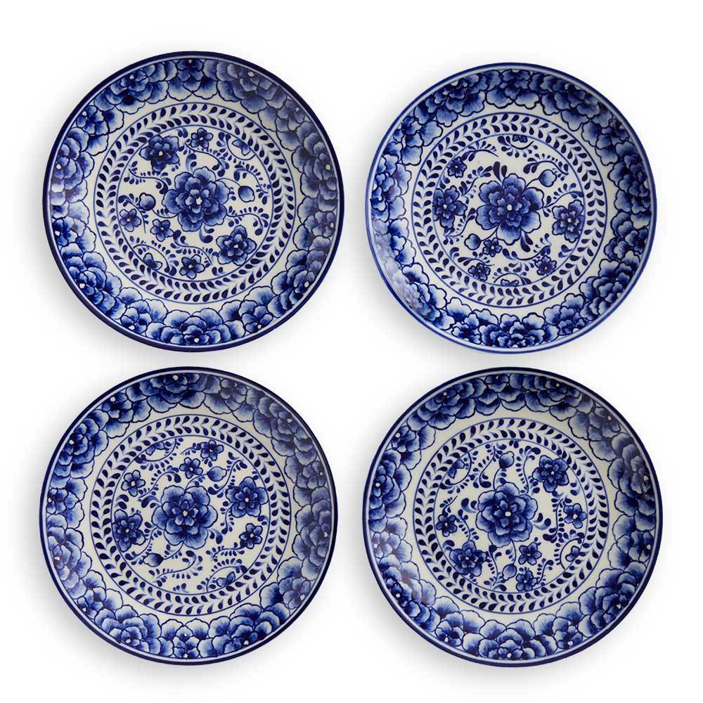 Indigo Bloom Appetizer Plates - Set of Four