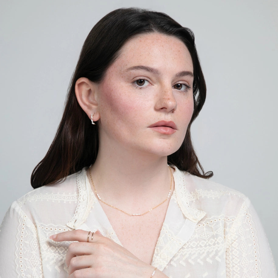 Victoria Rice Pearl Hoop Earrings (14k Gold Filled)