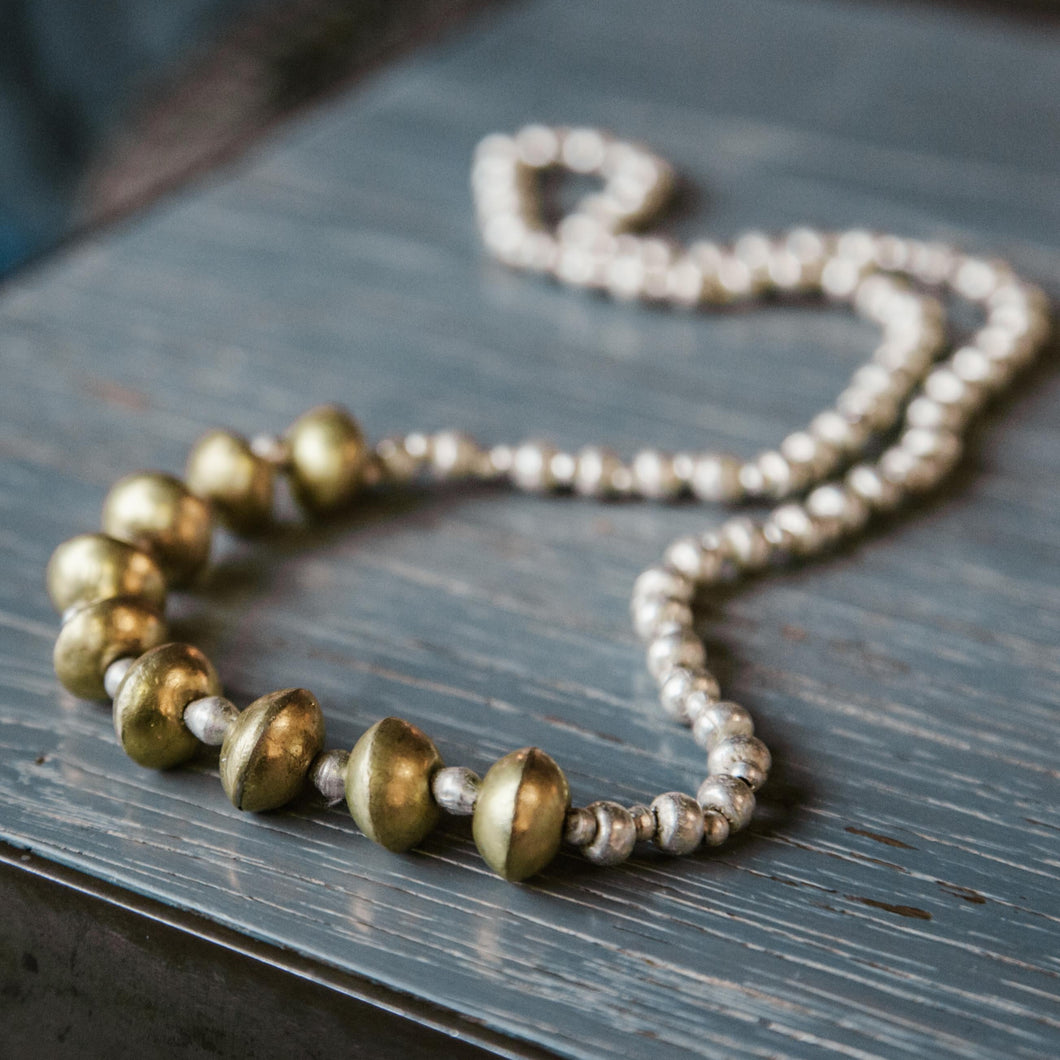 Silver & Gold Artillery Bead Necklace
