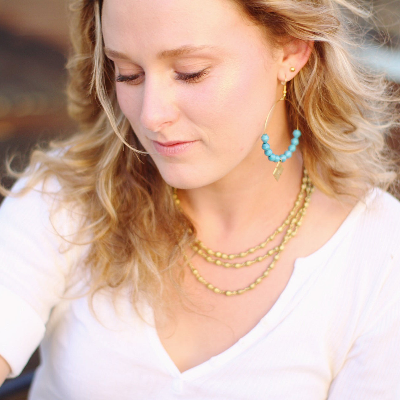 Hoop Earrings with Beads and Cross