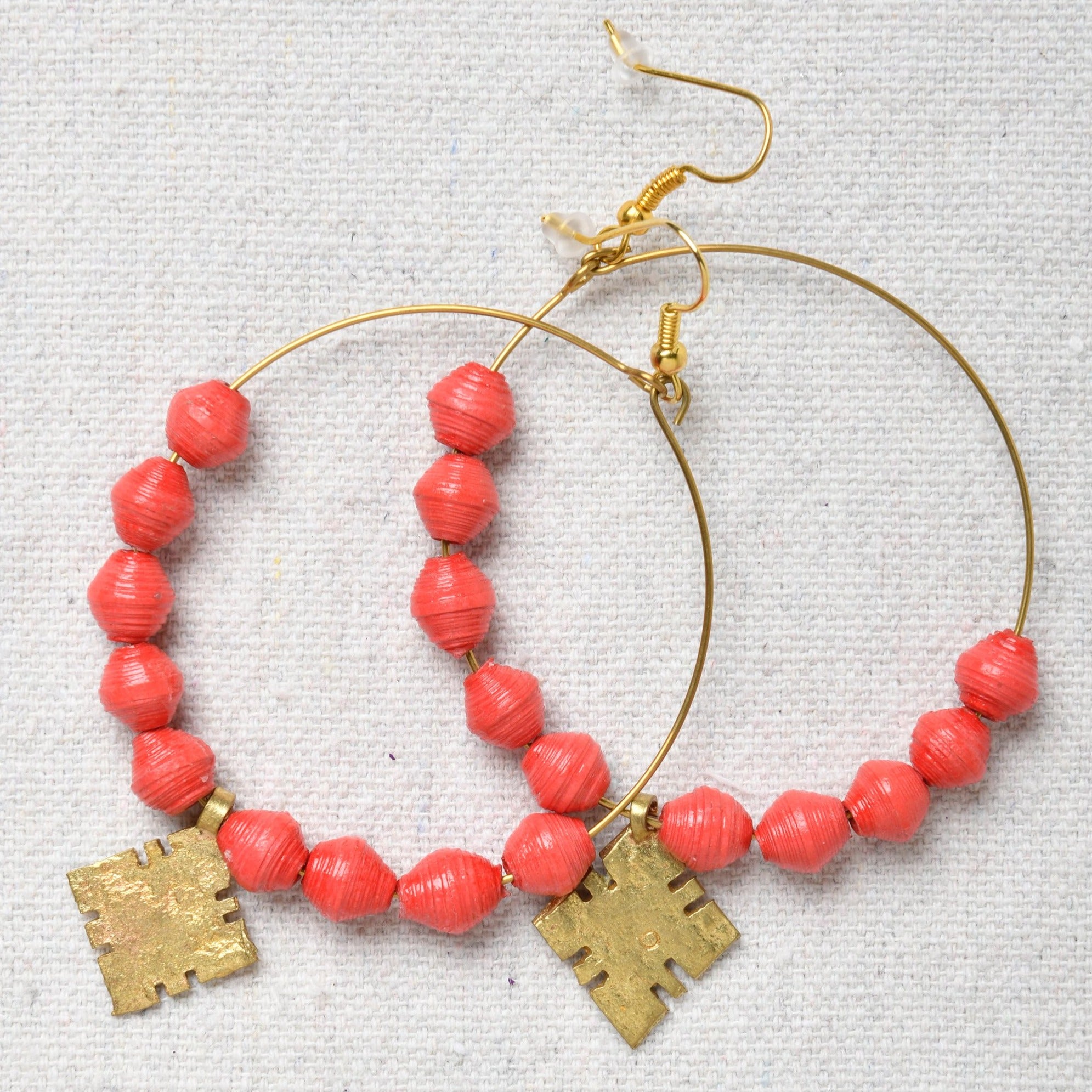 Hoop Earrings with Beads and Cross