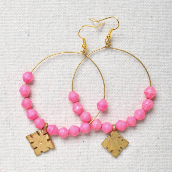 Hoop Earrings with Beads and Cross