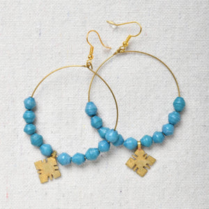 Hoop Earrings with Beads and Cross